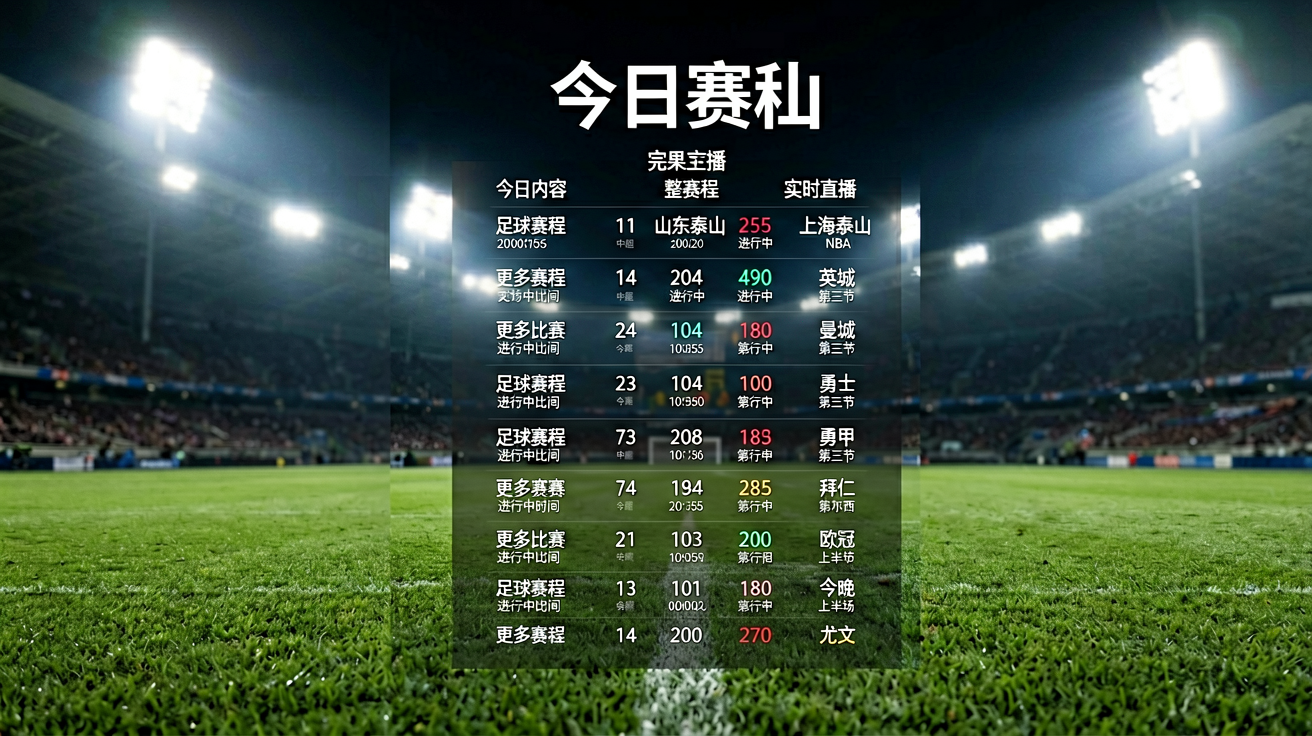 足球场夜间比赛灯光与草坪特写